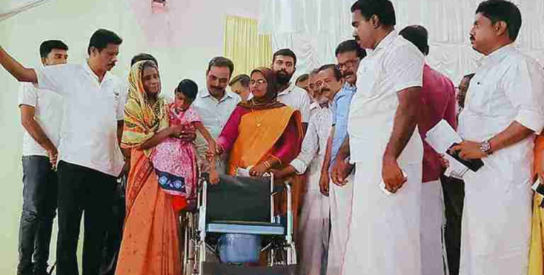 A social welfare activity involving wheelchair distribution